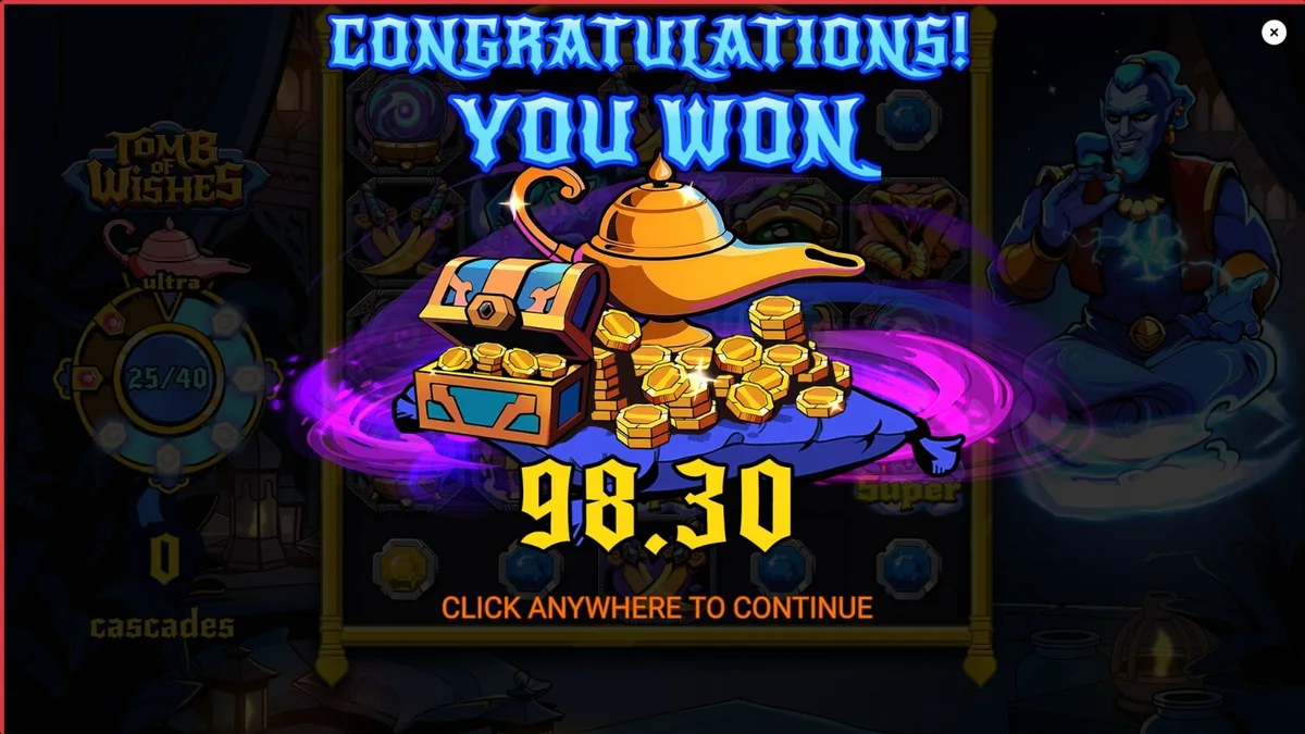 Tampilan visual slot Tomb of Wishes dengan latar belakang makam harta karun emas
